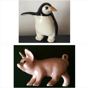 Bundle 2 porcelain miniatures piggy & Penguin